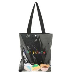 Large Transparent Canvas Handbag Cute Shoulder Handbag Ladies PVC custom embroidery with clear window pain bag