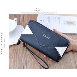 ZR809 Women's Wallet Long Handbag PU Double-layer Zipper Coins Wallet Purse Stylish Contrast Color Mobile Phone Bag Card Holder