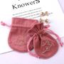 Custom Logo Printing Velvet Fabric Jewelry Pouch Small Drawstring Necklace Earring Packing Velvet Jewelry Bag