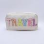 Keymay Low MOQ Custom Embroidered Letters Nylon Pouch Zipper Travel Organization Bag Chenille Letter Patches Cosmetic MakeUp Bag