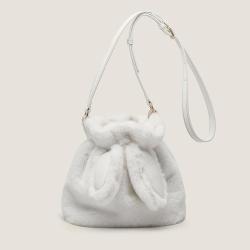 2024 Custom Vegan Fur Bucket Bag Rabbit Ears Cross Body Bags With Leather Shoulder Straps