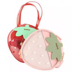 Strawberry shape custom ita bag with clear PVC window Pu leather lady girls ita shoulder bags
