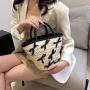 National Style New Hand-Held Bow Straw Bag Hand-Woven Bag Seaside Holiday Beach Shoulder Bag Handbag