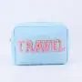 Keymay Wholesale  Embroidered Letter Patches Makeup Cosmetic Organizer Travel Nylon Zipper Waterproof Girls Custom Cosmetic Bag