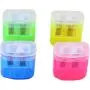 Double Hole Plastic with Cover Garbage Can Type New Ps Material Pencil Sharpener Children's Stationery Stock