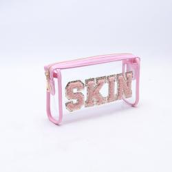 Keymay Custom Varsity Letter Clear Cosmetic Toiletry Bag Portable Makeup Bag Zipper Snap Pouch Storage Purse Skincare Bag