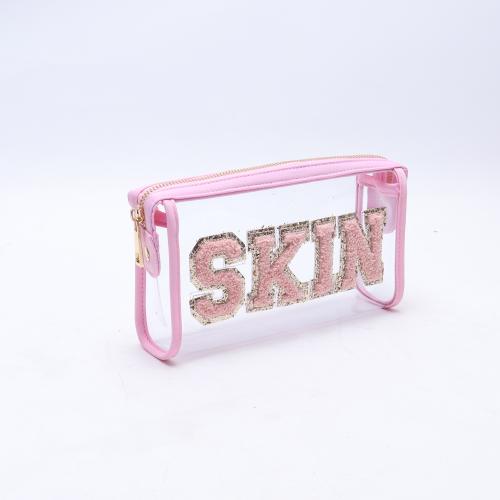Keymay Custom Varsity Letter Clear Cosmetic Toiletry Bag Portable Makeup Bag Zipper Snap Pouch Storage Purse Skincare Bag