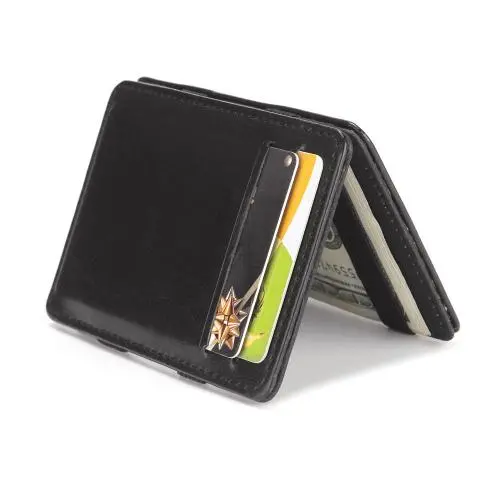 CUIKCA Magic Wallet Money Clip Unisex PU Leather Simple Slim Elastic Wallet Purse Business ID Credit Card Holder Bank Card Cases
