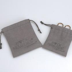 Custom Emboss Microfiber Jewelry Storage Gray Packing Drawstring Pouch Luxury Watch Gift Earring Jewelry Suede Bag