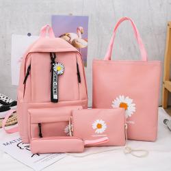 2024 Little Daisy Girl Customs Backpack Canvas Schoolbag Junior High School Student Backpack Simple 4-in-1 Set Bag