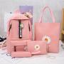 2024 Little Daisy Girl Customs Backpack Canvas Schoolbag Junior High School Student Backpack Simple 4-in-1 Set Bag