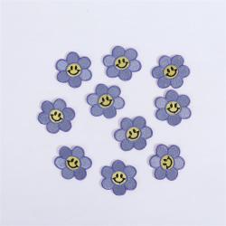 Keymay RTS Stock Low MOQ High Quality Multi-color Cute Smiley Daisy Self Adhesive Stick on Flower Embroidery Patches