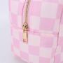 Keymay High Quality Embroidery Letter Patches Plaid Cherecked Custom Printed Cosmetic Bag Travel Organizer Pouch Bag Makeup