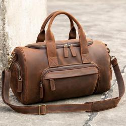 Custom travel bag crazy horse genuine leather handbags for men vintage business trip big totes hand bag with high quality