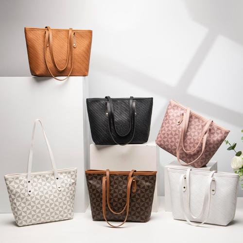 Gelory Luxury Design Triangle Printed Tote Bag Custom Woven Embossed Large Capacity Zipper Tote Handbag