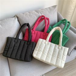 Embroidery logo customized single shoulder large capacity handbag cotton material soft tote bag trend fashion puff bag female
