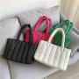 Embroidery logo customized single shoulder large capacity handbag cotton material soft tote bag trend fashion puff bag female