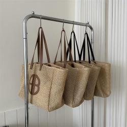 2024 New Woven Bag Collision Straw Handbag Fashion Trend Women's Shoulder Bag Tote Bag