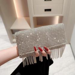 Luxury sparkly bling evening bags rhinestone crossbody bag with tassel women rhinestone clutch purse sac tendance 2024