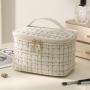 Multifunctional Fashion Plaid Tweed Makeup Bag Portable Large Capacity Ladies Toiletries Storage Cosmetic Bag