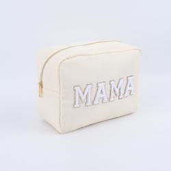Custom Designer Embroidered Logo Makeup Bag Organizer Nylon Zipper Waterproof  Large Travel Mama Cosmetic Bag