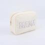 Custom Designer Embroidered Logo Makeup Bag Organizer Nylon Zipper Waterproof  Large Travel Mama Cosmetic Bag