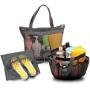 ZR437 Portable Mesh Beach Polyester Bag Make Up Travel Storage Washing Bag Swimming Multiple Pockets Swimming Travel summer bag