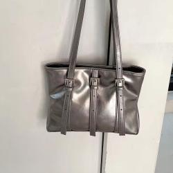Fashion Ladies Silvery Pu Leather Hand Bags Simple RetroTote Bag Handbags Luxury Bag For Women