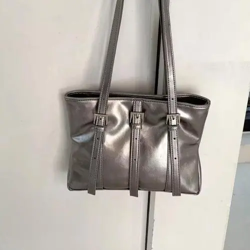 Fashion Ladies Silvery Pu Leather Hand Bags Simple RetroTote Bag Handbags Luxury Bag For Women