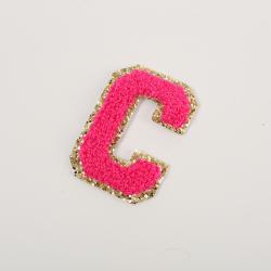 Keymay RTS Fast Shipping 11 Colors Gold Glitter Alphabet Varsity Chenille Letter Patch Letter Patches with Sticker Backs