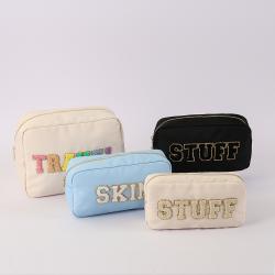 18 Colors Personalized Glitter Chenille Patches Nylon Waterproof Travel Storage Blank Girls Gifts Makeup Pouch Cosmetic Bag
