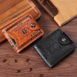 Short wallet men's new brand personality money clip men's bifold buckle multi-card position pu leather wallet purse