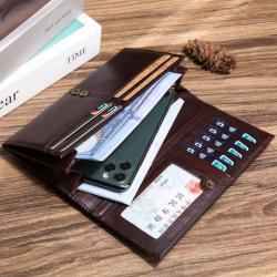 New top layer cowhide long handheld multi card wallet