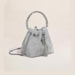 2024 Custom Crystal Diamond Drawstring Bucket Bag Purse For Women Evening Handbag