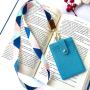 Business Leather Lanyard Card Holder Custom Saffiano Leather ID Card Holder Badge Holders for Men Women