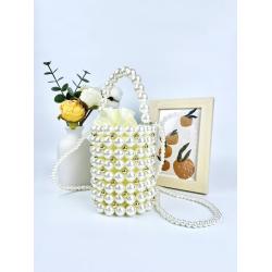 Custom Handmade Women Mini Pearl Bead Drawstring Bucket Bag with pocket