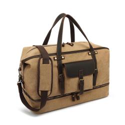 Factory wholesale casual canvas travel bag genuine leather sports fitness bag dry and wet separate luggage storage bag unisex