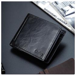 ZR606 Men Short Coin Wallet ID Card Holder PU Wallet Retro Square Buckle Grid Card Slot Casual Business Father's Day Purse Gift