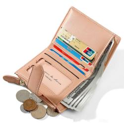 HR071 Women's PU Leather Wallet Clip Fashion Versatile Short Square Zipper Purse Mini Ins Student Sweet Two Fold Women's Handbag