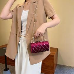 HR515 Women Luxury New Fashion Lingge Texture Handbag Ladies Crossbody Chain Dinner Clutch Bag PU Leather Lock Drum Shaped Bag