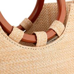 Women's grass woven leisure wooden handle woven women's bag