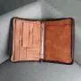 Genuine Leather Portfolio Professional Zippered Padfolio, Multi-Pocket Folder with Laptop Sleeve, Mobile and Card Holders