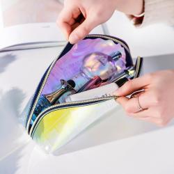 Thickened semicircle laser TPU cosmetic bag transparent waterproof colorful shell washing and storage bag