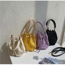 wholesale women handbags ladies PU leather stitching shoulder bag for women bag crossbody Drawstring pleated lace bucket bag