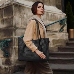 LOVEVOOK 2024 new leather Woven Bag large capacity fashion Vegan purses for school work daily use women office tote shoulder bag
