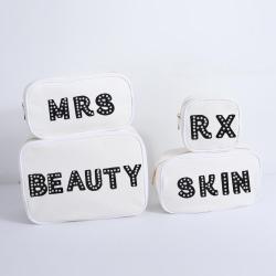 Keymay New Arrival RTS Stock DIY Personalized Chenille Patches Canvas Zipper Pouch Cosmetic Bag Organizer Makeup Bag Canvas