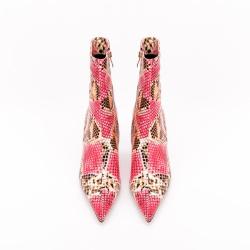 Bottes Femme Fashion Designer Embossed Pu Ladies Pointy Toe Thin Heel Short Boots Women Kitten Heel Ankle Booties