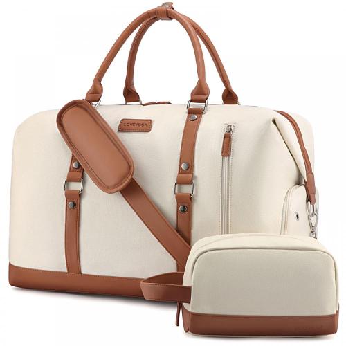 2pcs waterproof Canvas Overnight Travel Duffel Bag with Shoe Compartment &Toiletry pouch Large Capacity Travel Bag for men women