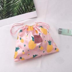 Custom Full Screen Printed Satin Drawstring Bag Hair Bundle Wig Underwear Packaging Dust Satin Pouch