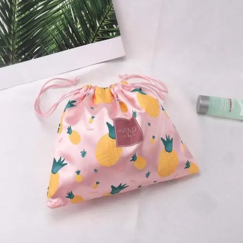 Custom Full Screen Printed Satin Drawstring Bag Hair Bundle Wig Underwear Packaging Dust Satin Pouch